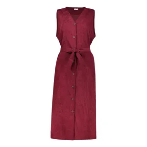 سارافون دخترانه مدل کمربند دار رنگ زرشکی