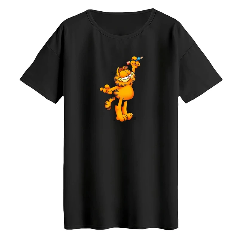 تی‌شرت لانگ آستین کوتاه زنانه مدل گارفیلد کد04 رنگ مشکی