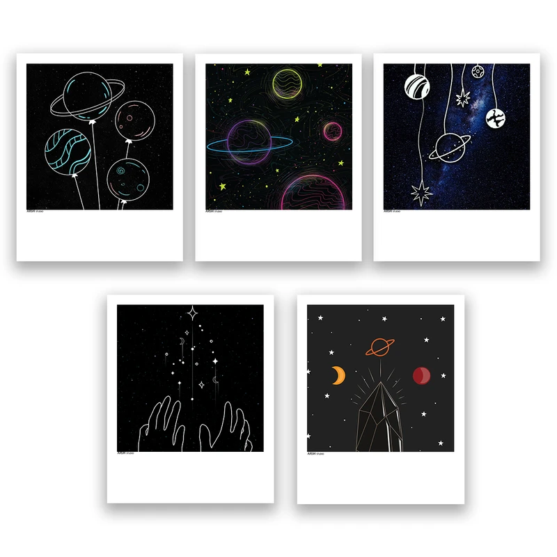 آویز تزیینی عرش مدل فانتزی فضا و کهکشان کد Asa1206 مجموعه پنج عددی