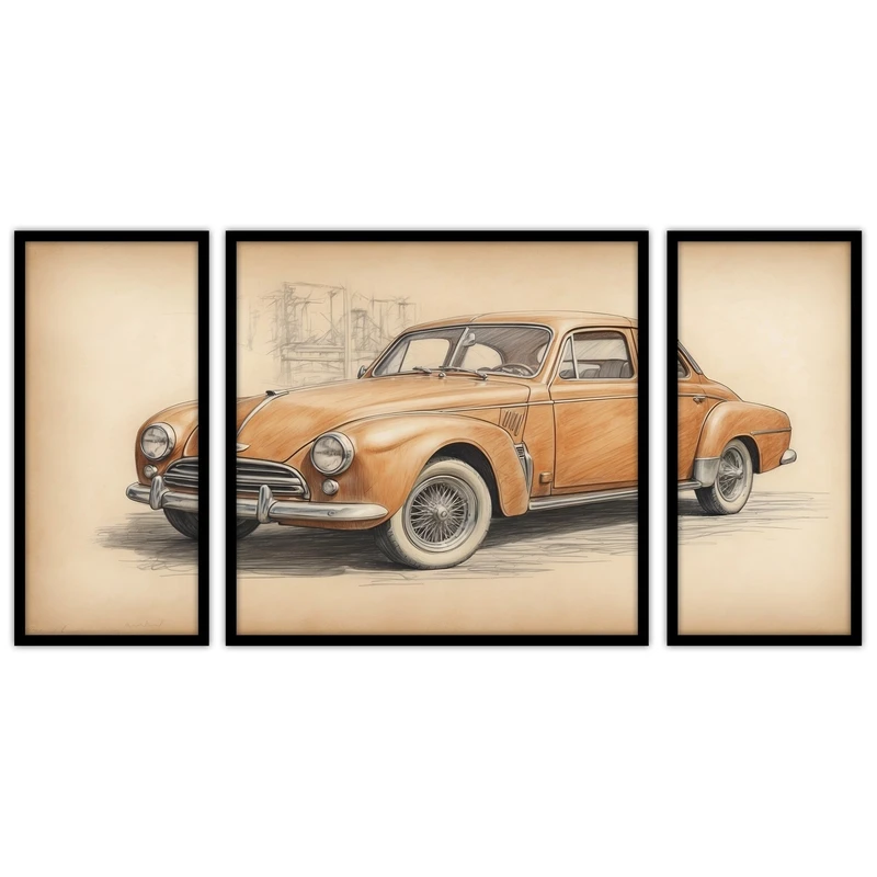 تابلو بکلیت طرح نوستالژِی و کلاسیک ماشین قدیمی مدل B-bu3346مجموعه 3 عددی
