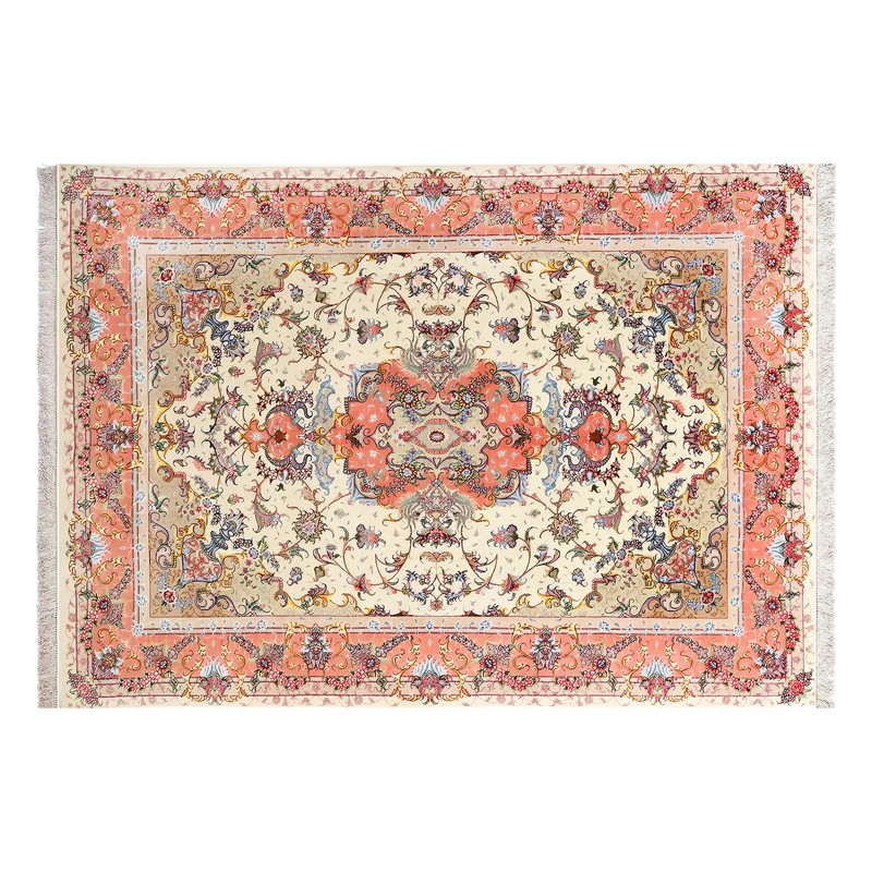 فرش ماشینی زانیس کد 503 طرح لچکی تبریز زمینه کرم