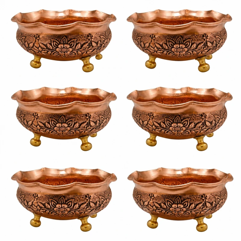 آجیل خوری مسی مدل پیاله آجیل خوری مسی کد 1393 مجموعه 6 عددی
