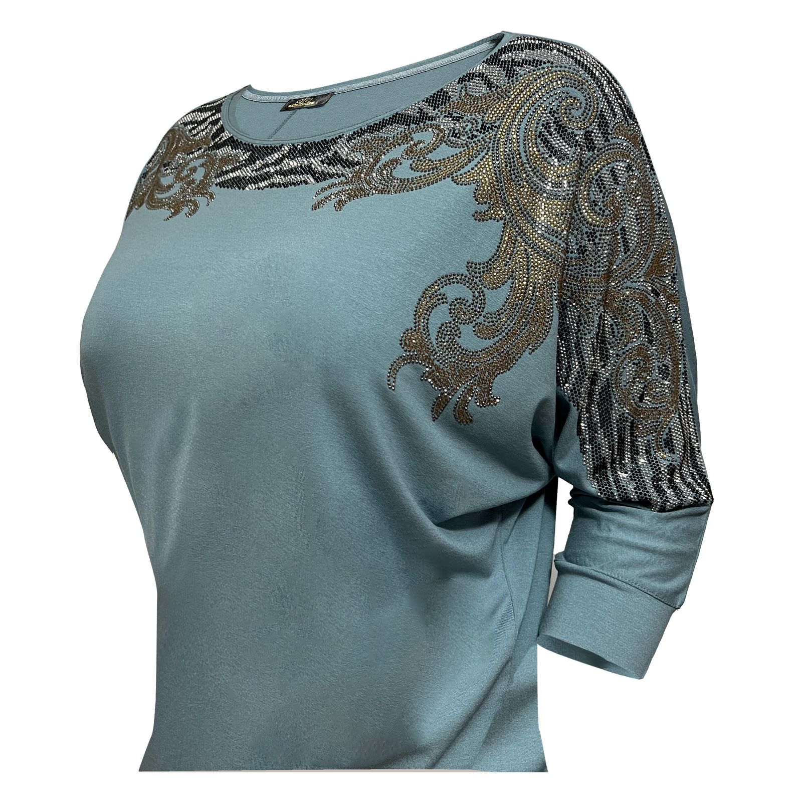 بلوز آستین سه ربع زنانه کازه مدل نگین دار رنگ آبی -  - 3