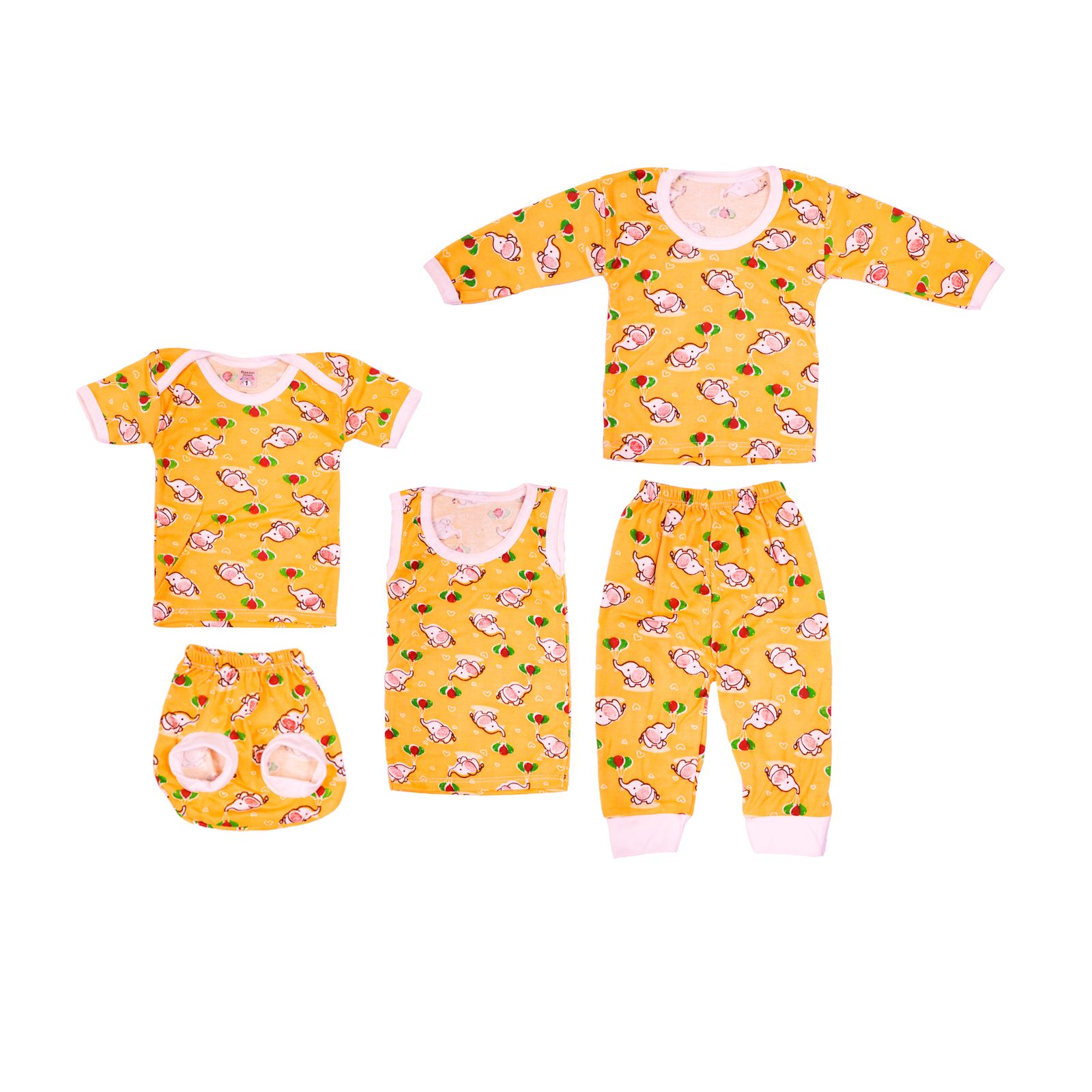 ست 5 تکه لباس نوزادی مدل فیل بادکنکی کد 3 رنگ زرد -  - 1