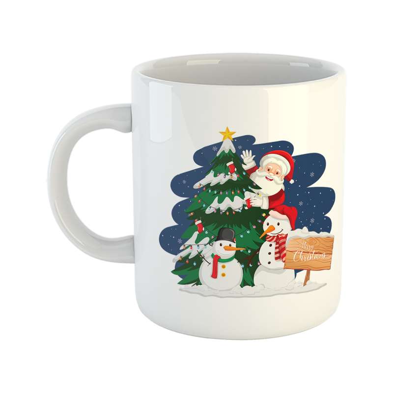 ماگ طرح بابا نوئل و آدم برفی خندان مدل Merry Christmas