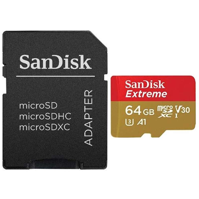 کارت حافظه microSDXC سن دیسک مدل Extreme V30 کلاس A1 استاندارد UHS-I U3 سرعت 100MBps 667X همراه با آداپتور SD ظرفیت 64 گیگابایت