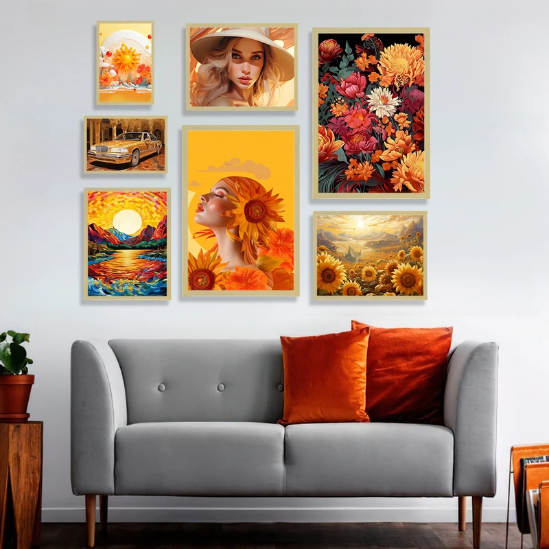 تابلو بکلیت طرح طبیعت و گل های پاییزی مدل BE-1153 مجموعه 7 عددی