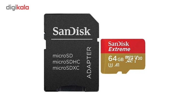 کارت حافظه microSDXC سن دیسک مدل Extreme V30 کلاس A1 استاندارد UHS-I U3 سرعت 100MBps 667X همراه با آداپتور SD ظرفیت 64 گیگابایت
