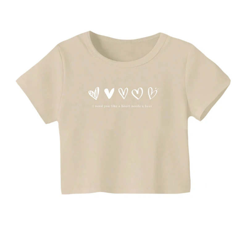 کراپ‌ تی‌شرت آستین کوتاه زنانه مدل قلب ها