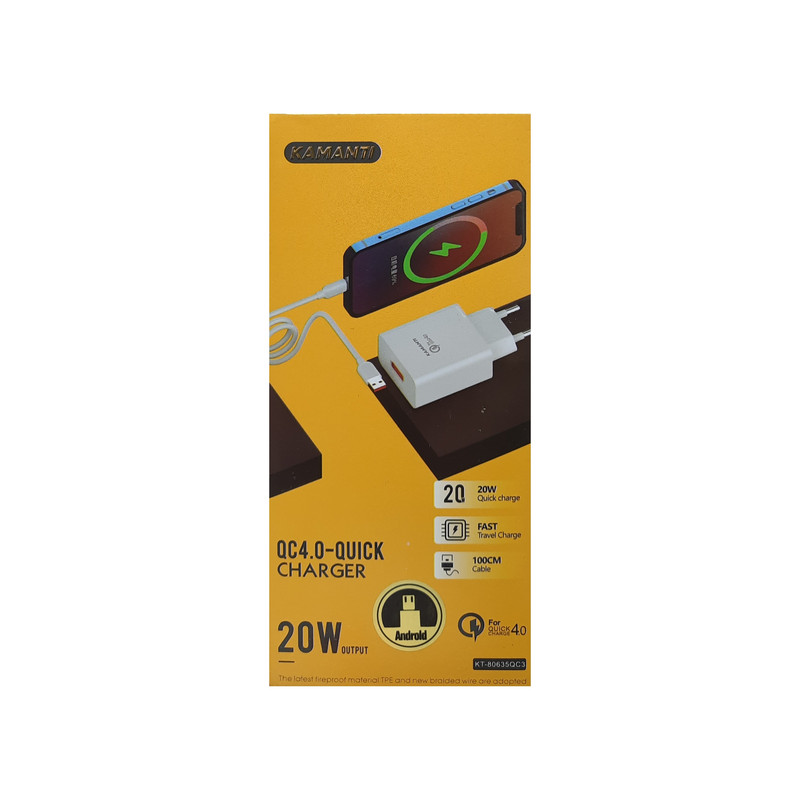 قیمت و خرید شارژر دیواری کامانتی مدل KT-35QC3 20w به همراه کابل تبدیل ...