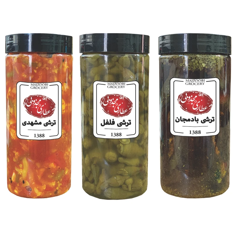 ترشی مشهدی و ترشی فلفل و ترشی بادمجان مجذوبی - 2200 گرم بسته 3 عددی