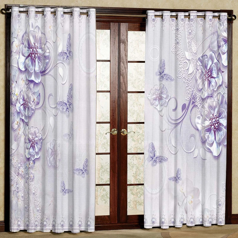  پرده بارمان دکور طرح گل مدل هازان پانچی کد 5066 W سایز 140x280 سانتی متر