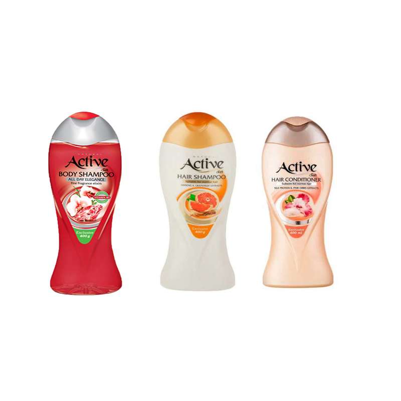 شامپو مو اکتیو مدل پرتقال حجم 400 میلی لیتر مجموعه 2 عددی به همراه شامپو بدن اکتیو حجم 400 میلی لیتر
