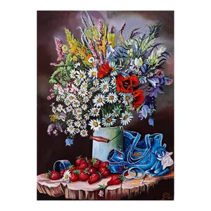 تابلو نقاشی رنگ روغن طرح گلدان گل کد 610