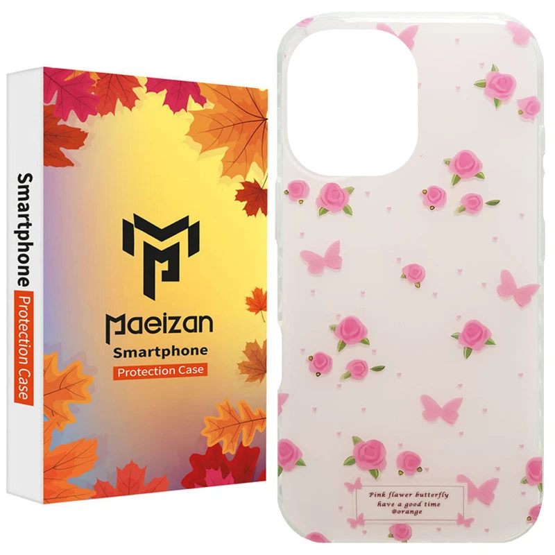 کاور پاییزان مدل Pink Flower Butterfly طرح لاکچری مناسب برای گوشی موبایل اپل IPhone 16 Pro Max