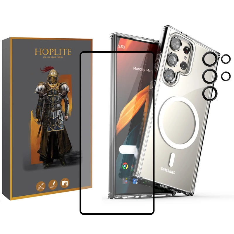 کاور هاپلایت مدل MagSafe Clear HL مناسب برای گوشی موبایل سامسونگ Galaxy S24 Ultra به همراه محافظ صفحه نمایش گوشی و محافظ لنز دوربین