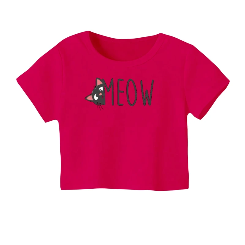 کراپ‌ تی‌شرت آستین کوتاه زنانه مدل گربه کد 18