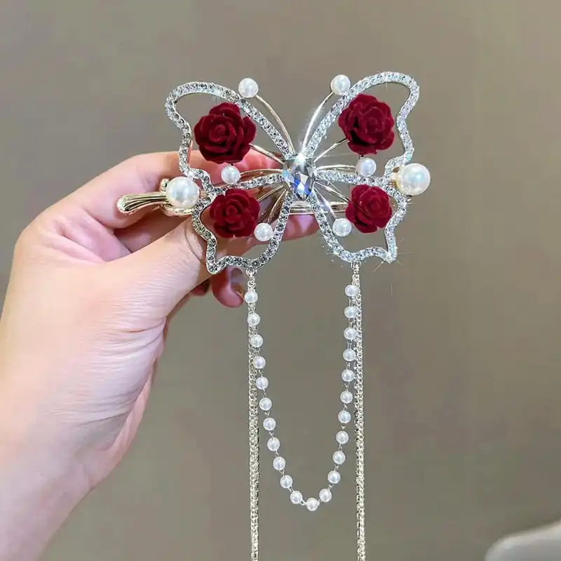 گیره مو زنانه مدل چفتی پروانه آویزدار رز کد brg 999