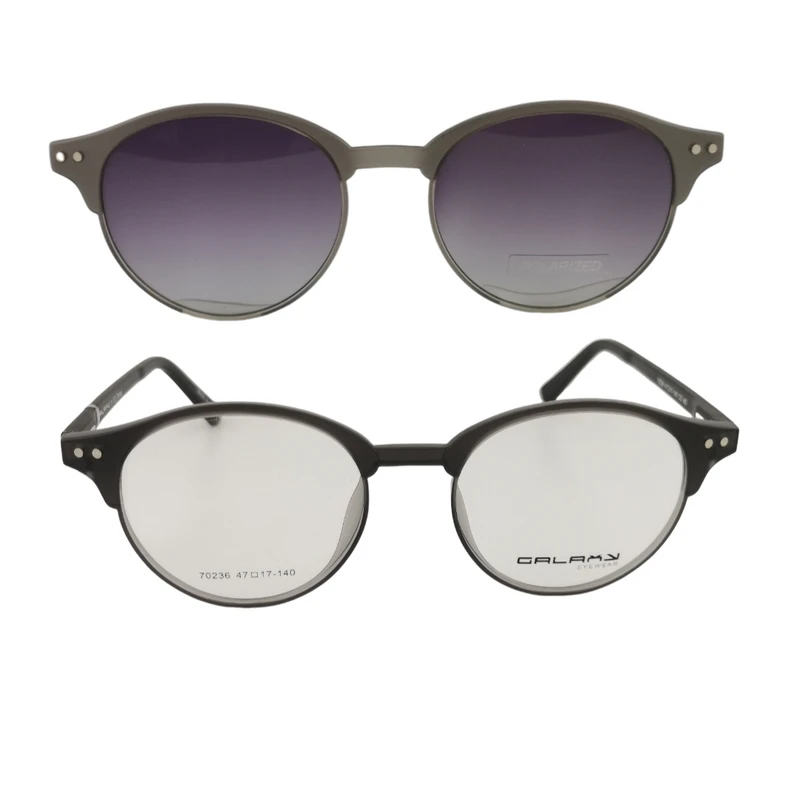 فریم عینک طبی گرد مدل 70238 مناسب برای انواع فرم صورت به همراه کاور آفتابی