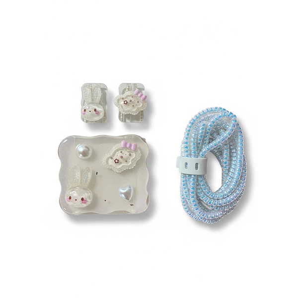 محافظ کابل طرح خرگوشی به همراه محافظ شارژر دیواری 25 وات سامسونگ مجموعه 4 عددی