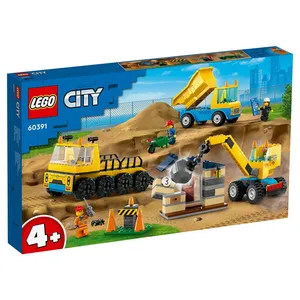 لگو سری سیتی مدل Construction Trucks and Wrecking Ball Crane کد 60391
