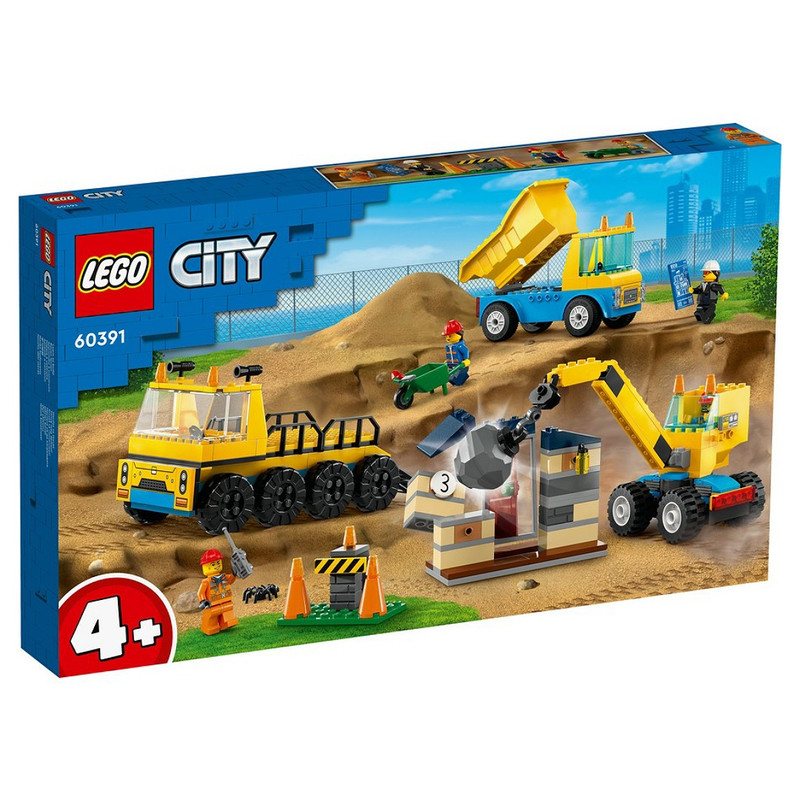لگو سری سیتی مدل Construction Trucks and Wrecking Ball Crane کد 60391