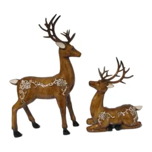 مجسمه دنیا دکوری سرمد مدل گوزن طرح چوبی کد 2 مجموعه 2 عددی