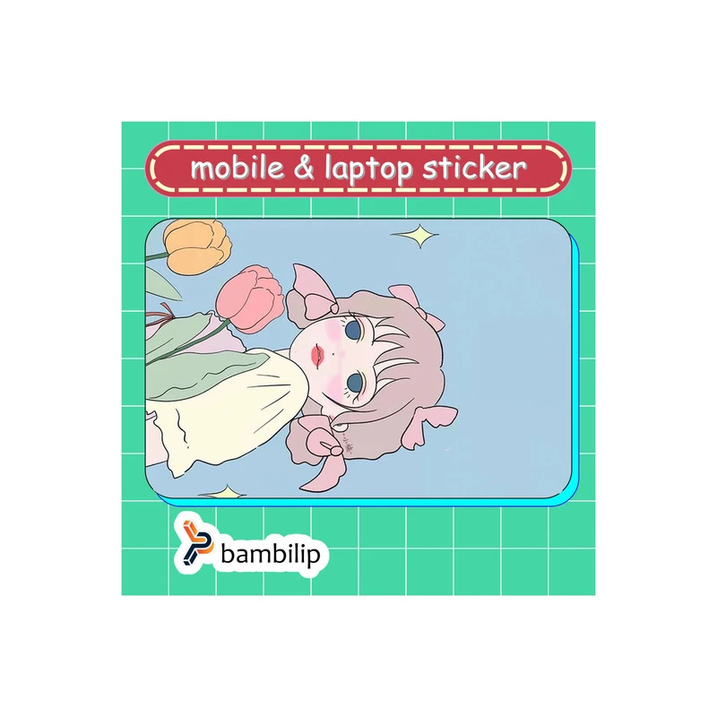 استیکر بامبیلیپ مدل کارت عابر طرح دختر و گل های لاله کد 5169435