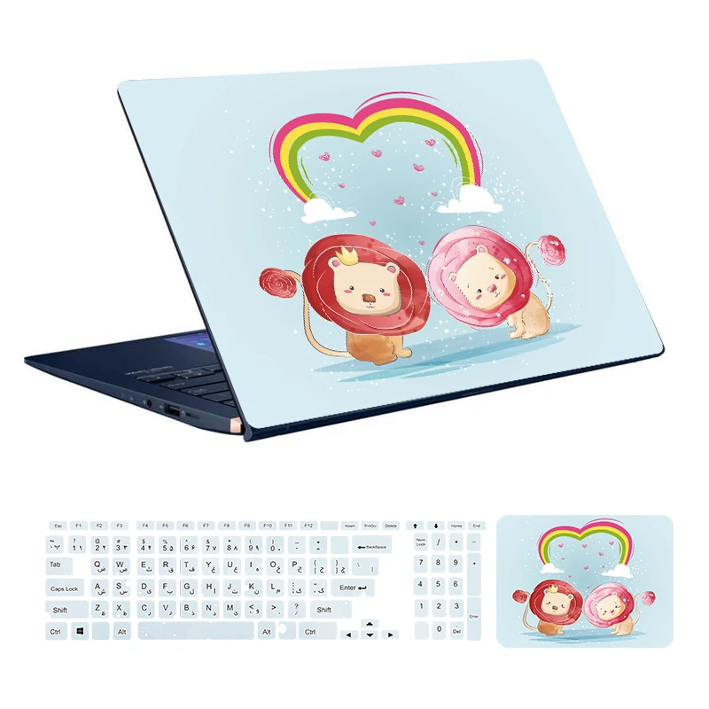  استیکر لپ تاپ توییجین و موییجین طرح Lion کد 11 به همراه برچسب حروف فارسی کیبورد مناسب برای لپ تاپ 15.6 اینچ