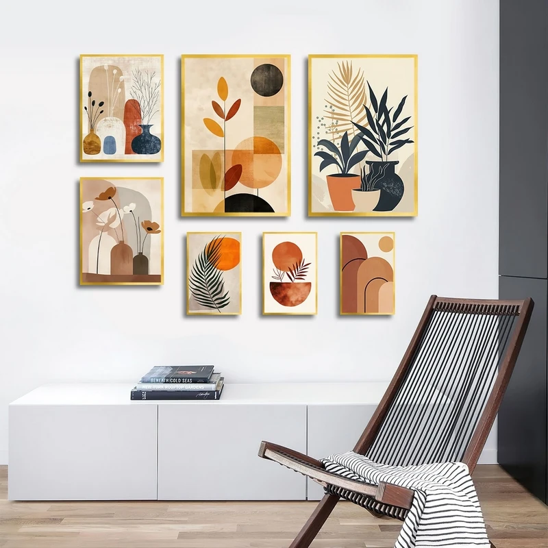 تابلو بکلیت طرح دکوراتیو نقاشی مینیمال مدل شاین اکلیلی کد T-2815 مجموعه 7 عددی