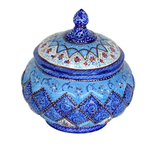 قندان مسی میناکاری شده سی دا طرح اسلیمی خطائی کد MI05001 سایز 2
