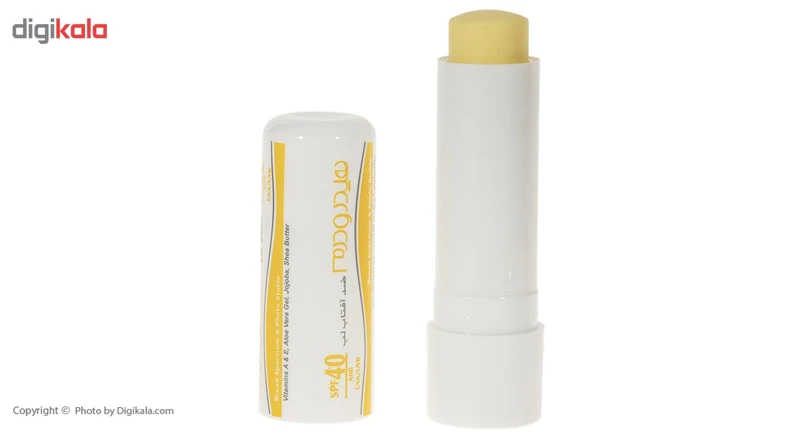 بالم لب هیدرودرم مدل SPF40 مرطوب‌کننده و ضدآفتاب با عصاره آلوئه‌ورا و شی‌باتر، مقاوم در برابر آب و تعریق، مناسب پوست خشک، جامد ماتیکی، وزن 4.5 گرم