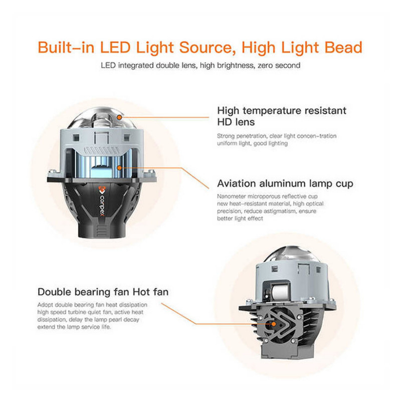 لنز چراغ خودرو کانپکس مدل Q7 PRO بسته دو عددی