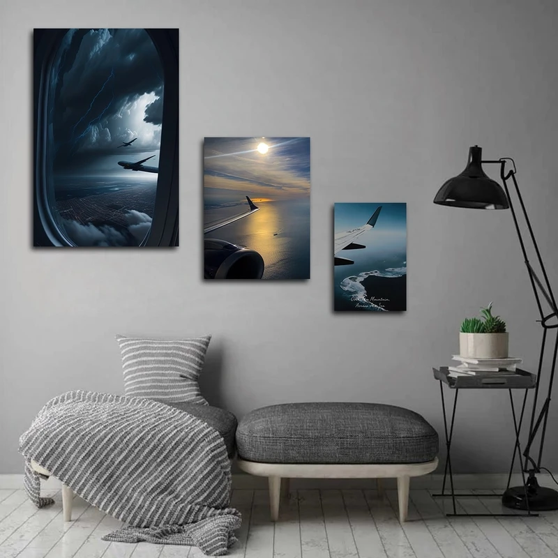 تابلو شاسی بکلیت طرح دفتر هواپیمایی و پرواز هوایی مدل SH-2761 مجموعه 3 عددی