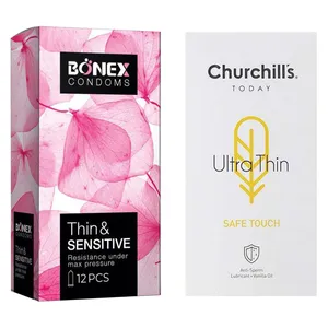 کاندوم چرچیلز مدل Safe Touch بسته 12 عددی به همراه کاندوم بونکس مدل Thin & Sensitive بسته 12 عددی 