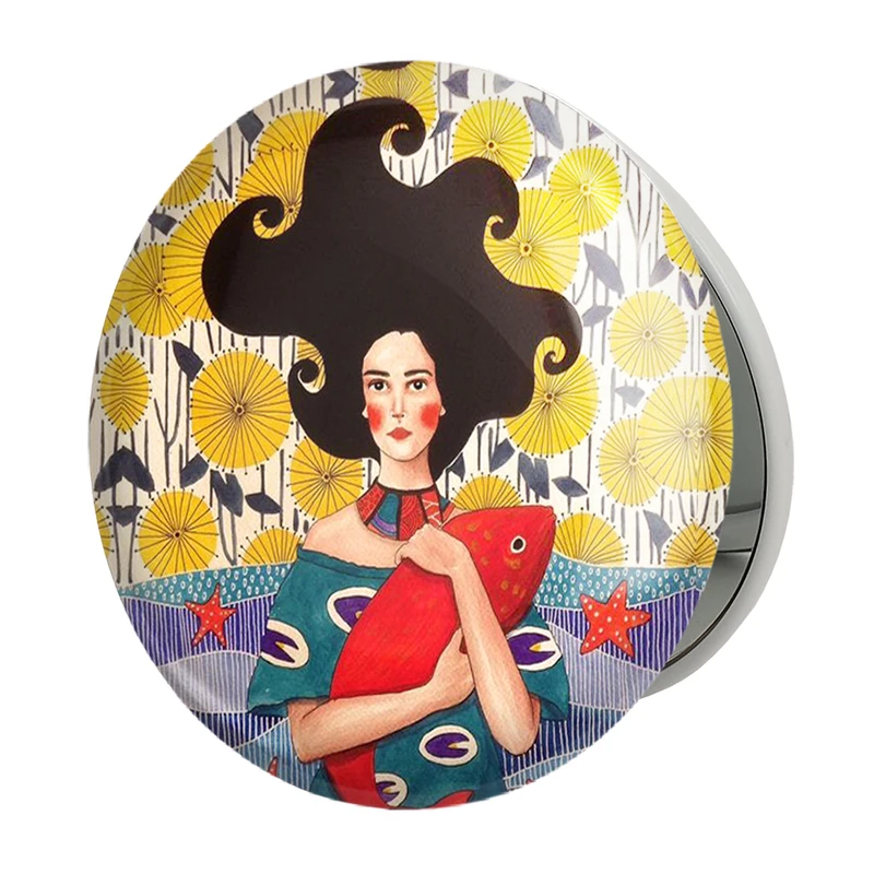 آینه جیبی خندالو طرح دخترونه مدل تاشو کد 6129 