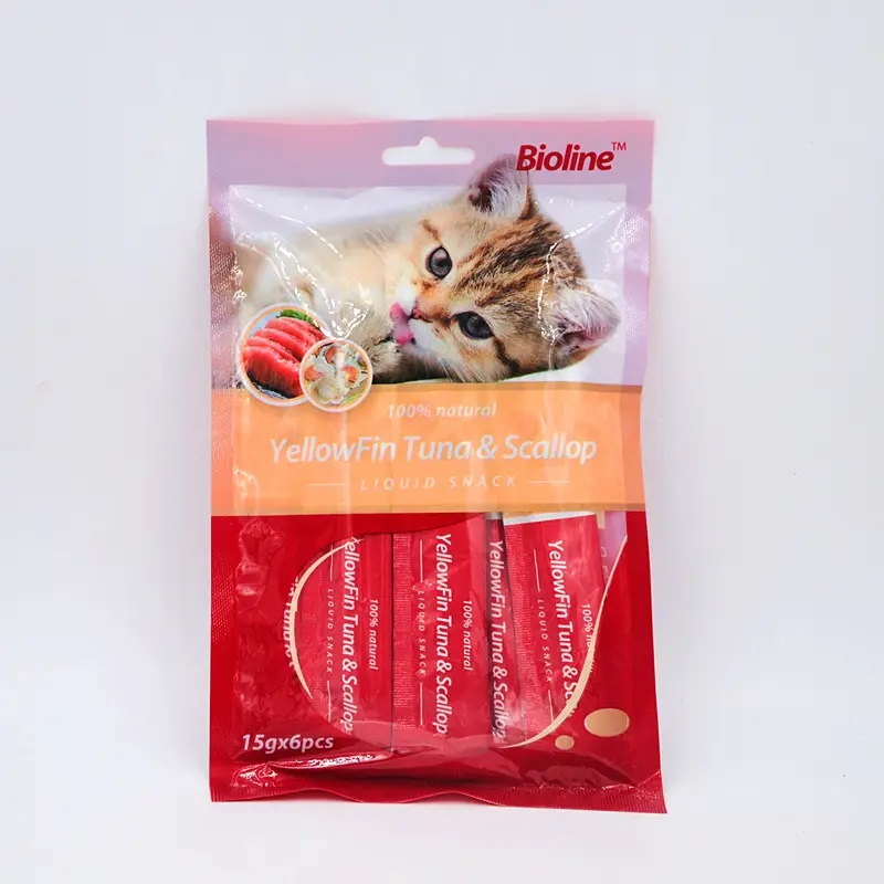 بستنی گربه بایولاین مدل طعم ماهی تن و گوش ماهی 15 گرم بسته 6 عددی