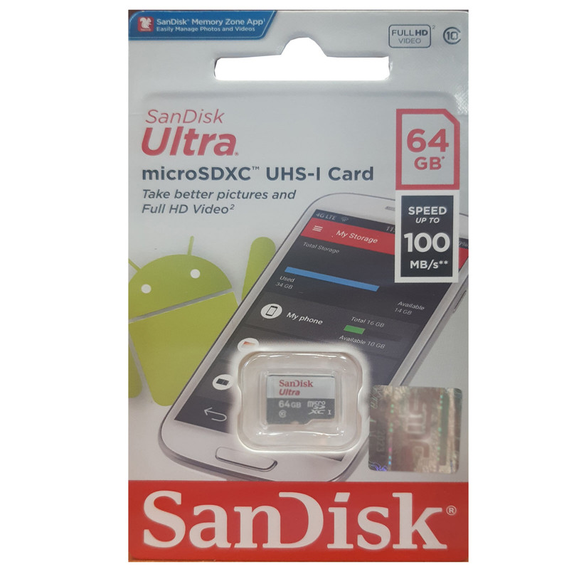 کارت حافظه microSDXC  مدل Ultra کلاس 10 استاندارد UHS-I U1 سرعت 100MBps ظرفیت 64 گیگابایت