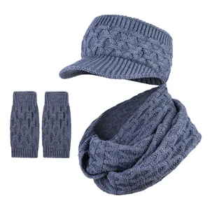 ست کلاه و شال گردن و دستکش بافتنی سام مدل نقابدار رو باز کد 520