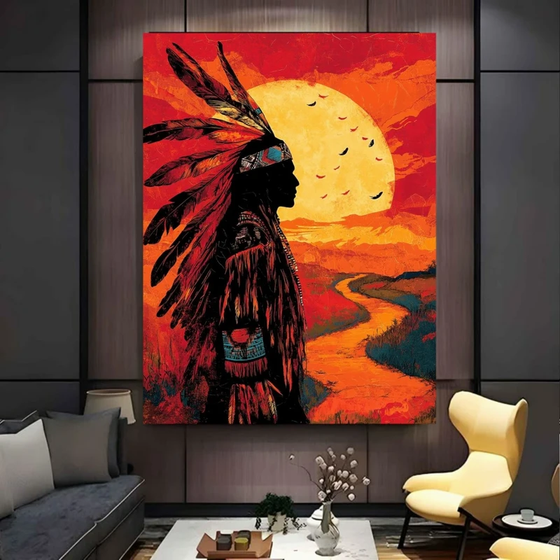 تابلو بوم طرح سرخ پوست مدل غروب خورشید کد BK24516