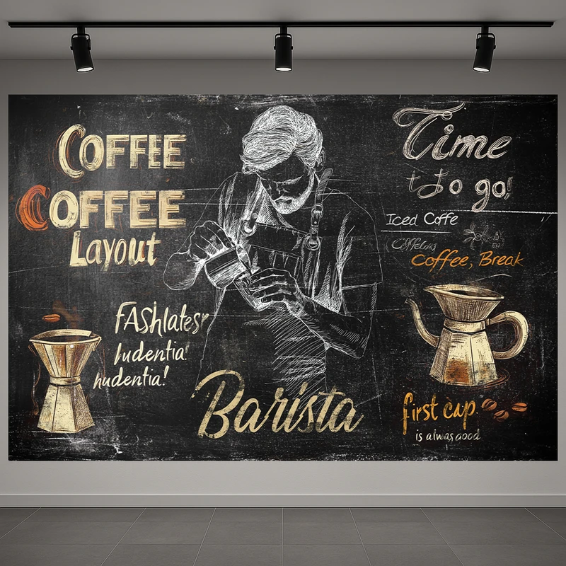 تابلو بوم طرح مخمل تخته سیاه مدل کافه کد AR3060130