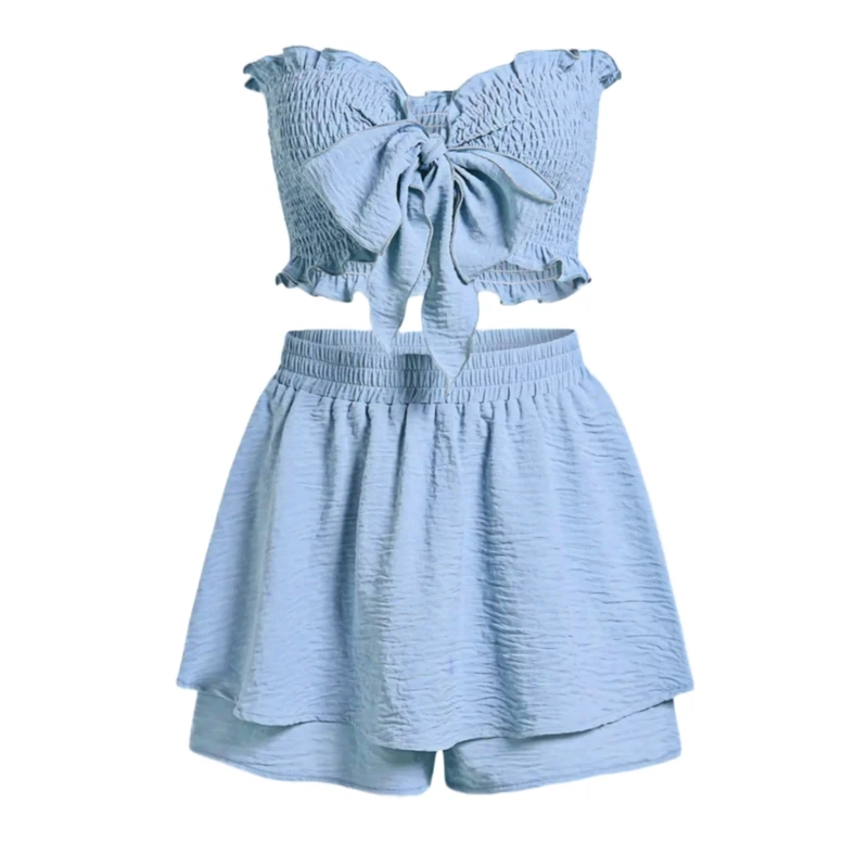 ست تاپ و شلوارک زنانه مدل پاپیونی تابستانی