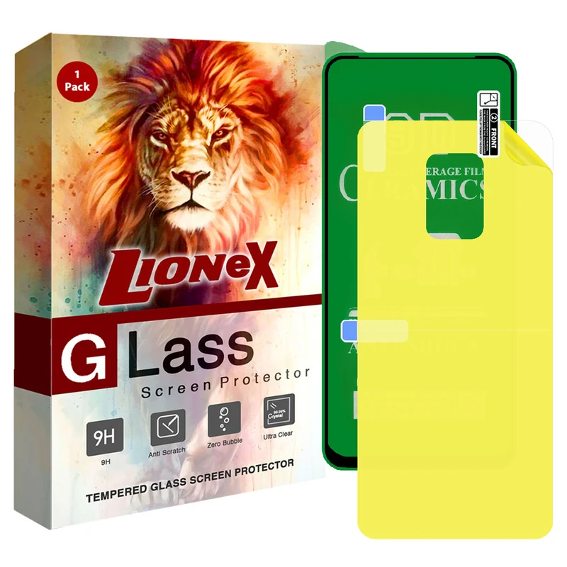 محافظ صفحه نمایش لایونکس مدل 2CRN مناسب برای گوشی موبایل شیائومی Redmi Note 9 Pro Max به همراه محافظ پشت گوشی