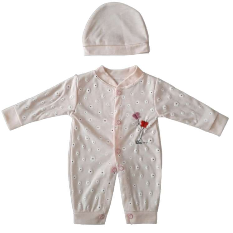 ست سرهمی و کلاه نوزادی مدل گل رز کد 55