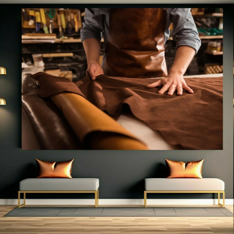 پوستر پارچه ای طرح مخمل محصولات چرمی مدل دست دوزی کد FP105693