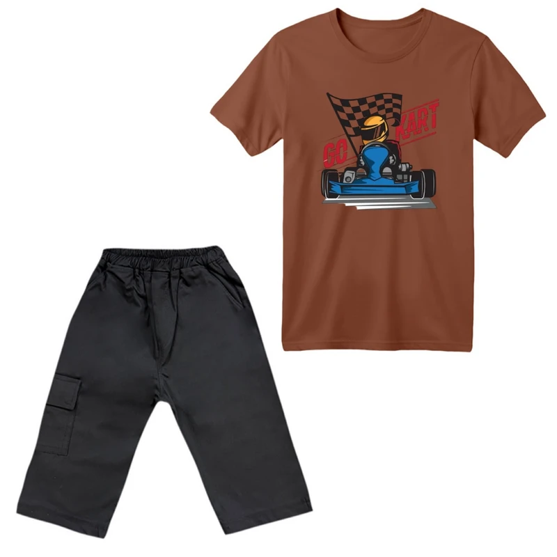 ست تی‌شرت آستین کوتاه و شلوارک پسرانه مدل ماشین کد 2