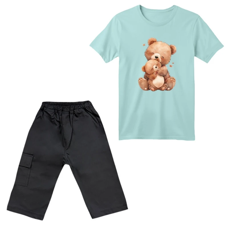 ست تی‌شرت آستین کوتاه و شلوارک دخترانه مدل تدی