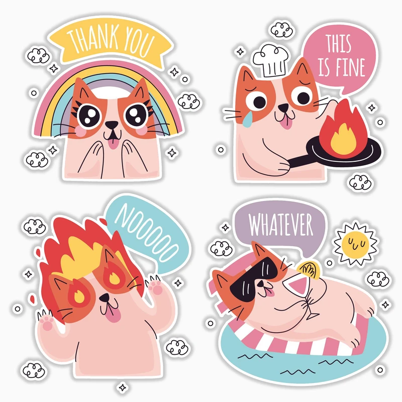 استیکر لپ تاپ و موبایل بووم طرح گربه ایمو کد MR81 مجموعه 4 عددی