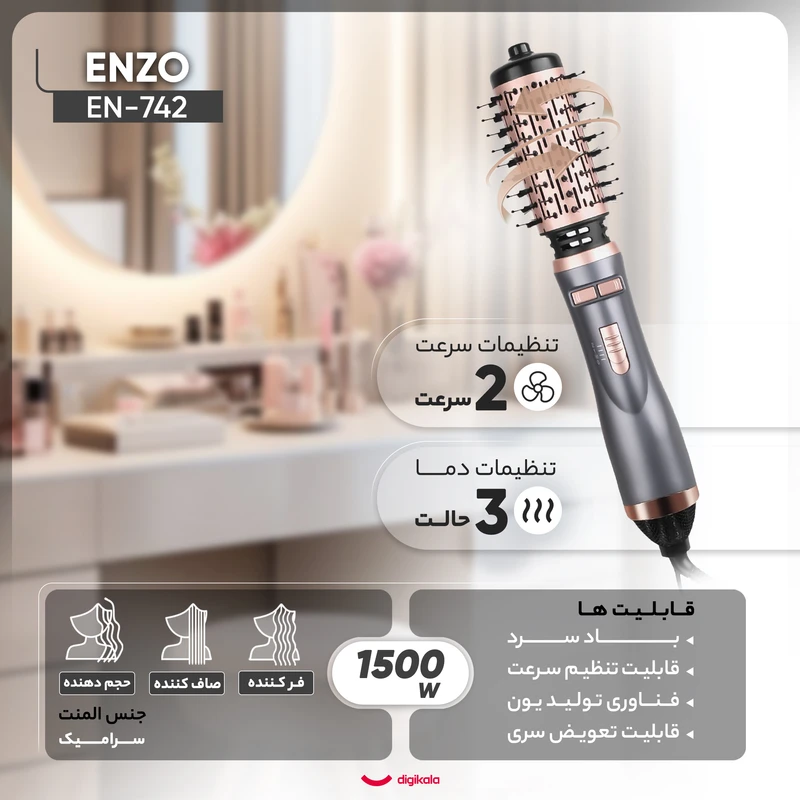 عکس شماره 7 : سشوار برس دار چرخشی انزو پروفیشینال مدل en-742