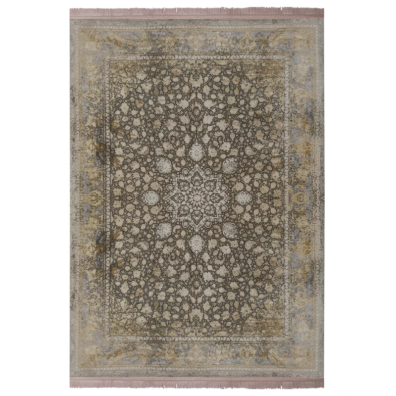 فرش ماشینی 1200شانه زمرد مشهد زمینه صدفی حاشیه صدفی طرح پتینه